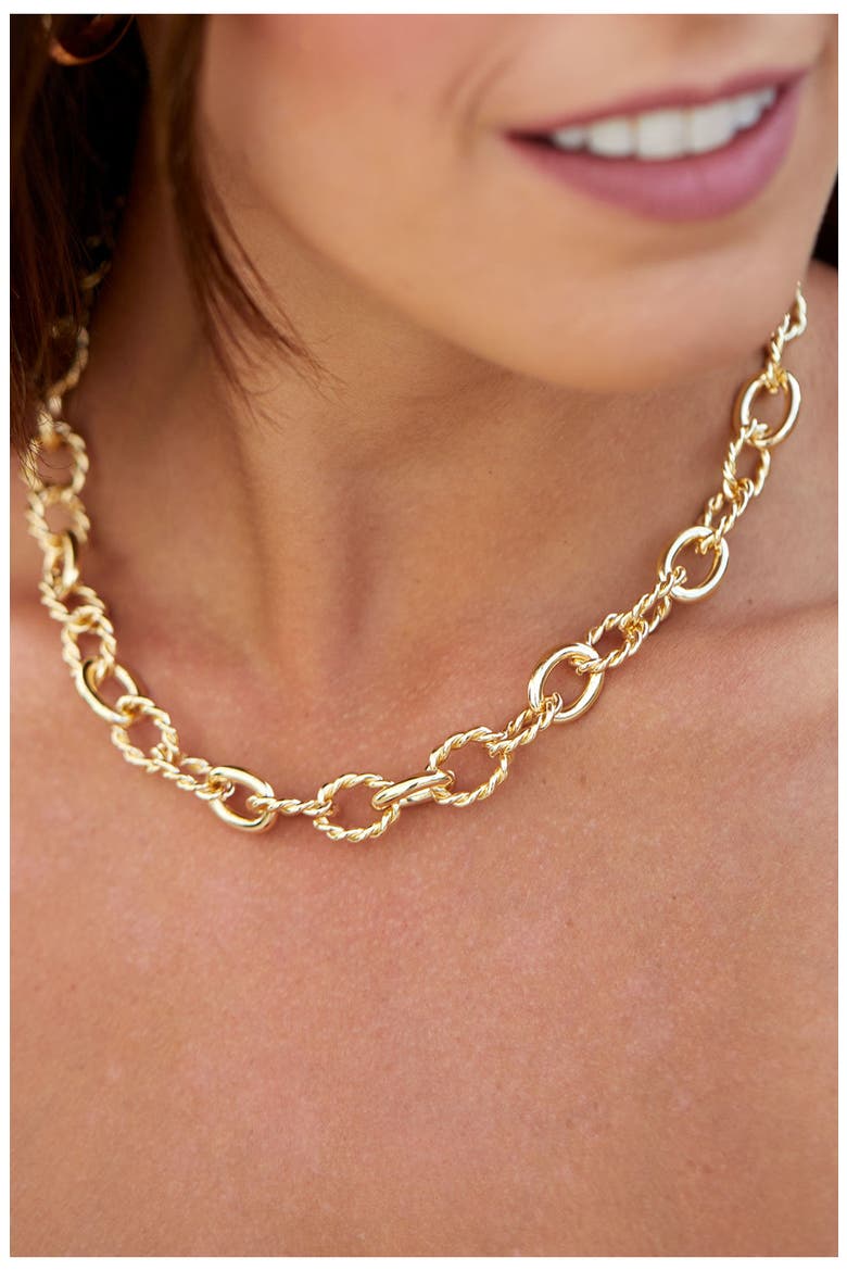 14k Gold Plated Link Necklace, Main, color, YELLOW