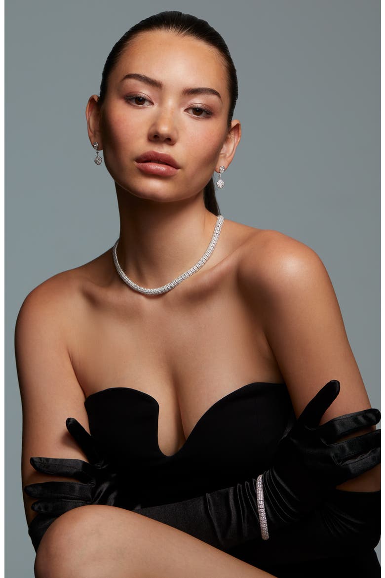 Crushed Pavé Dome Collar Necklace, Alternate, color, RHODIUM