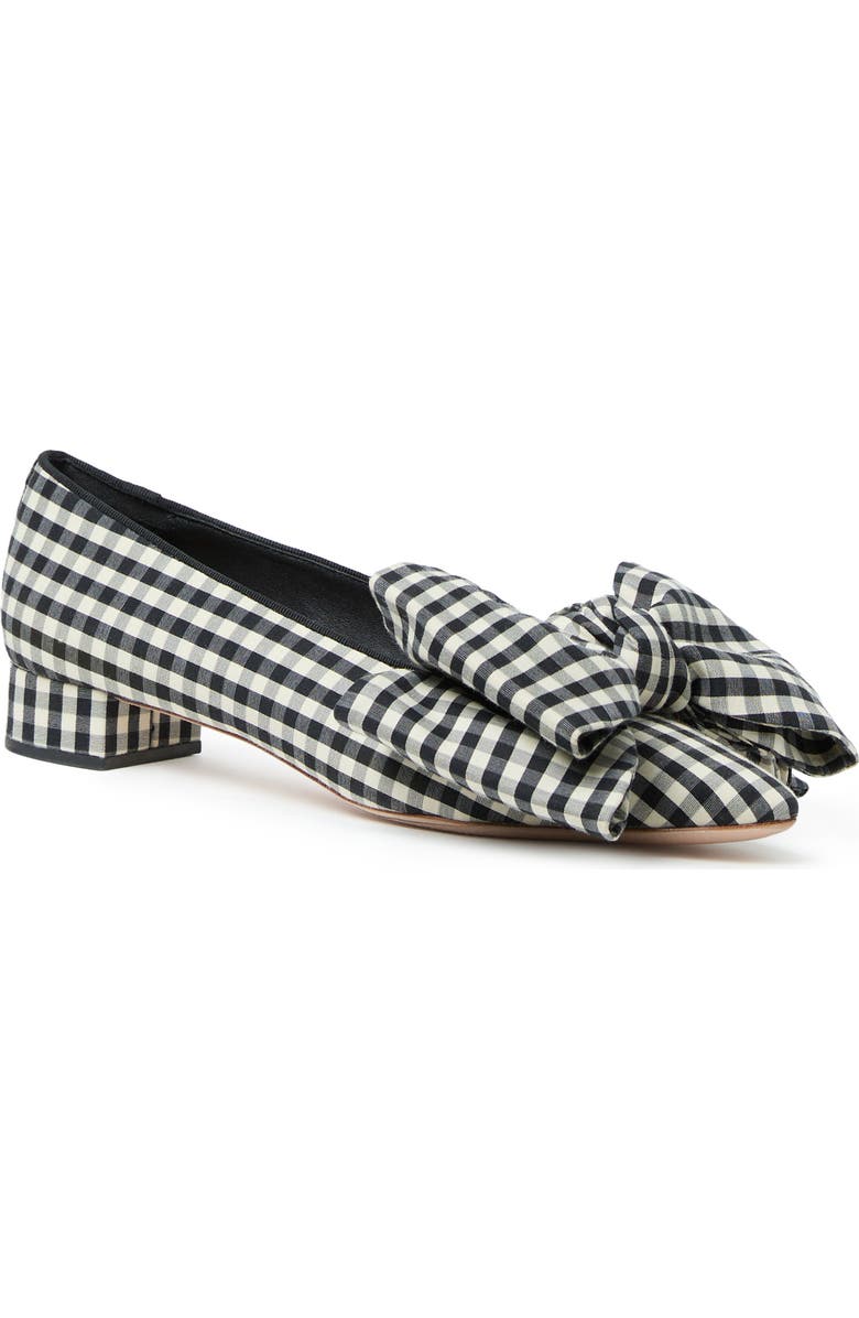 Loeffler Randall Noa Bow Flat, Main, color, Black/ White Gingham