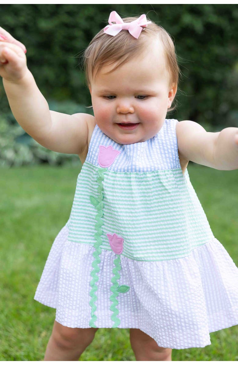 Florence Eiseman Seersucker Romper With Tulips, Alternate, color, Multi