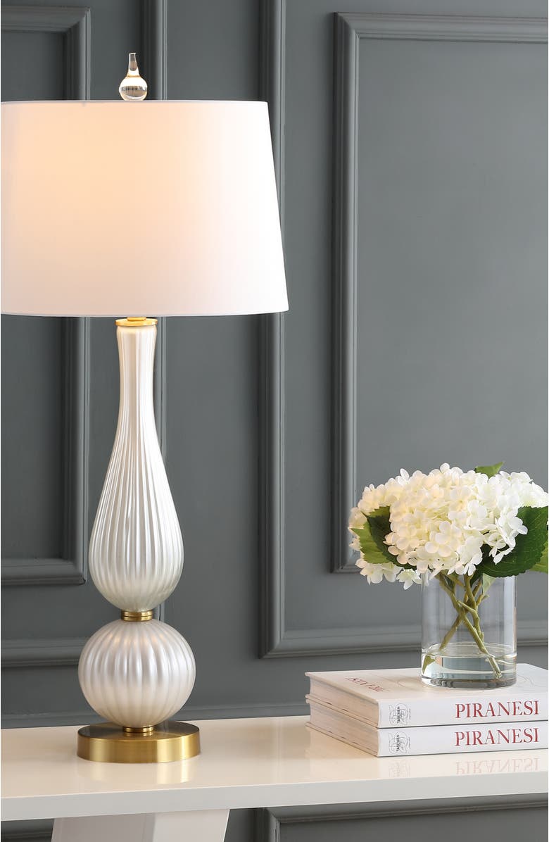 JONATHAN Y Gillian 33.7" Glass LED Table Lamp, White, Alternate, color, 