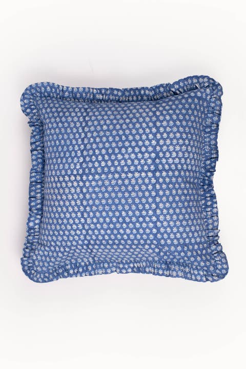Parijat Ruffle Blockprint Pillow Cover