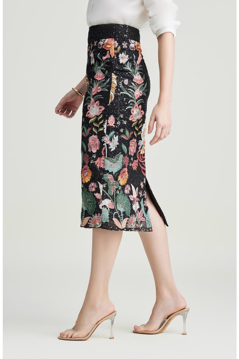 Embroidred Sequin Pencil Skirt, Alternate, color, BLACK