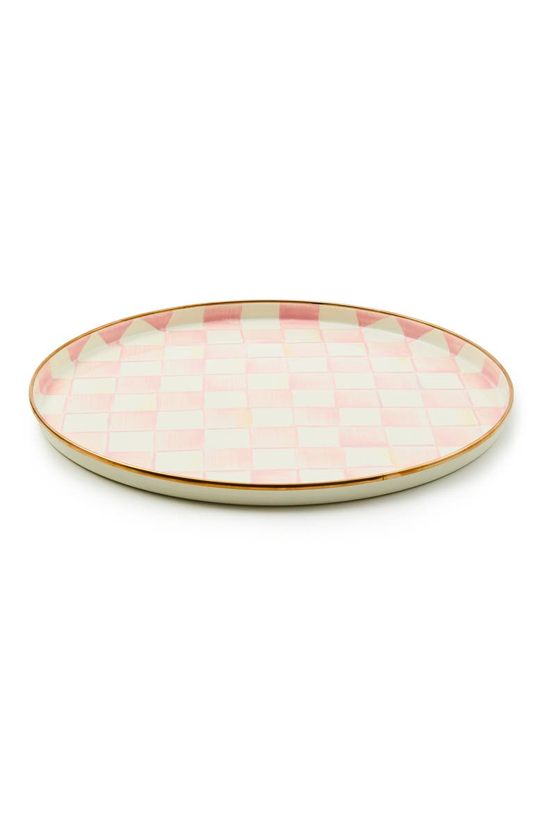 Rosy Check® Enameled Steel Round Tray, Main, color, ROSY