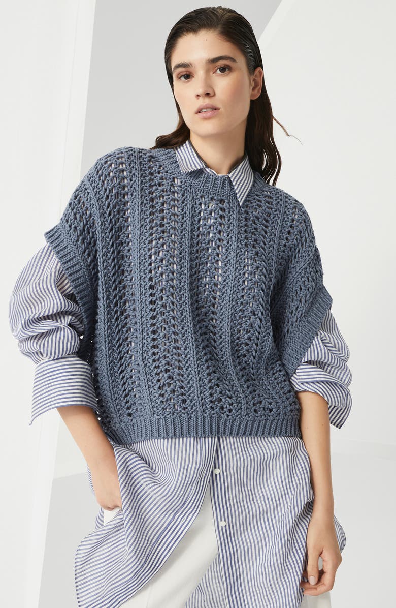 Brunello Cucinelli Ribbed Net sweater, Alternate, color, 