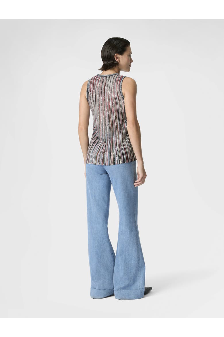 Sleeveless Top In Ribbed Viscose Blend With Sequins, Alternate, color, Silver