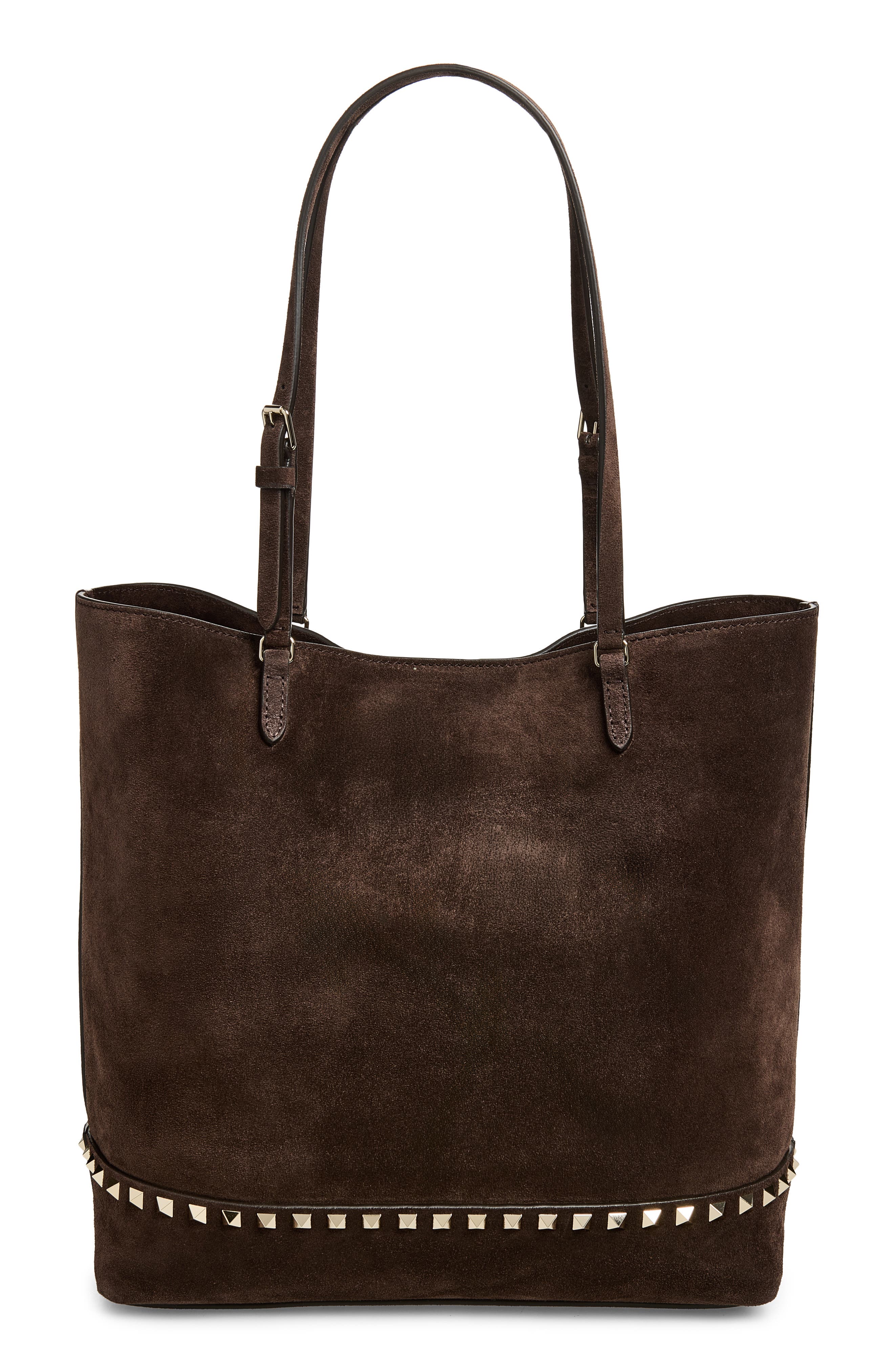 Medium Rockstud Suede Tote, Alternate, color, BROWN