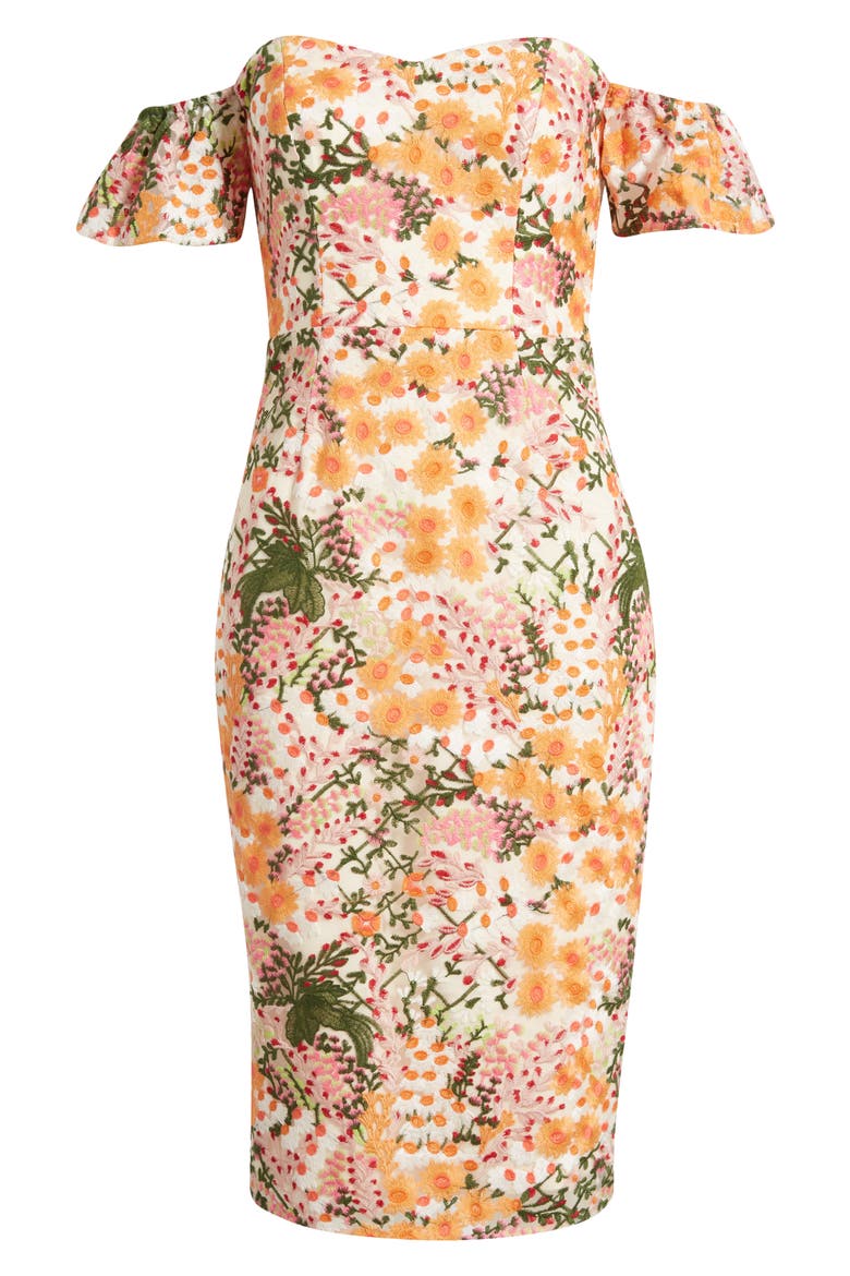 Tara Off the Shoulder Midi Dress, Alternate, color, APRICOT MULTI