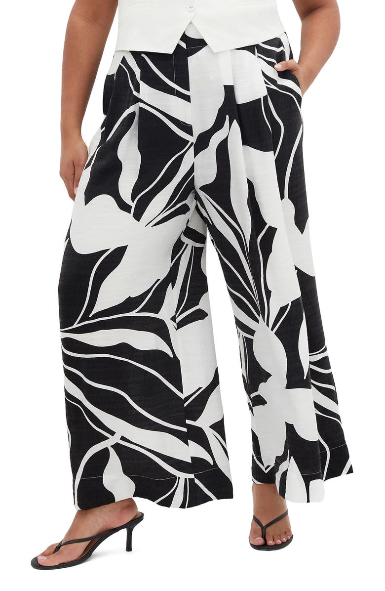 City Chic Resort Floral Print Wide Leg Pants, Alternate, color, 