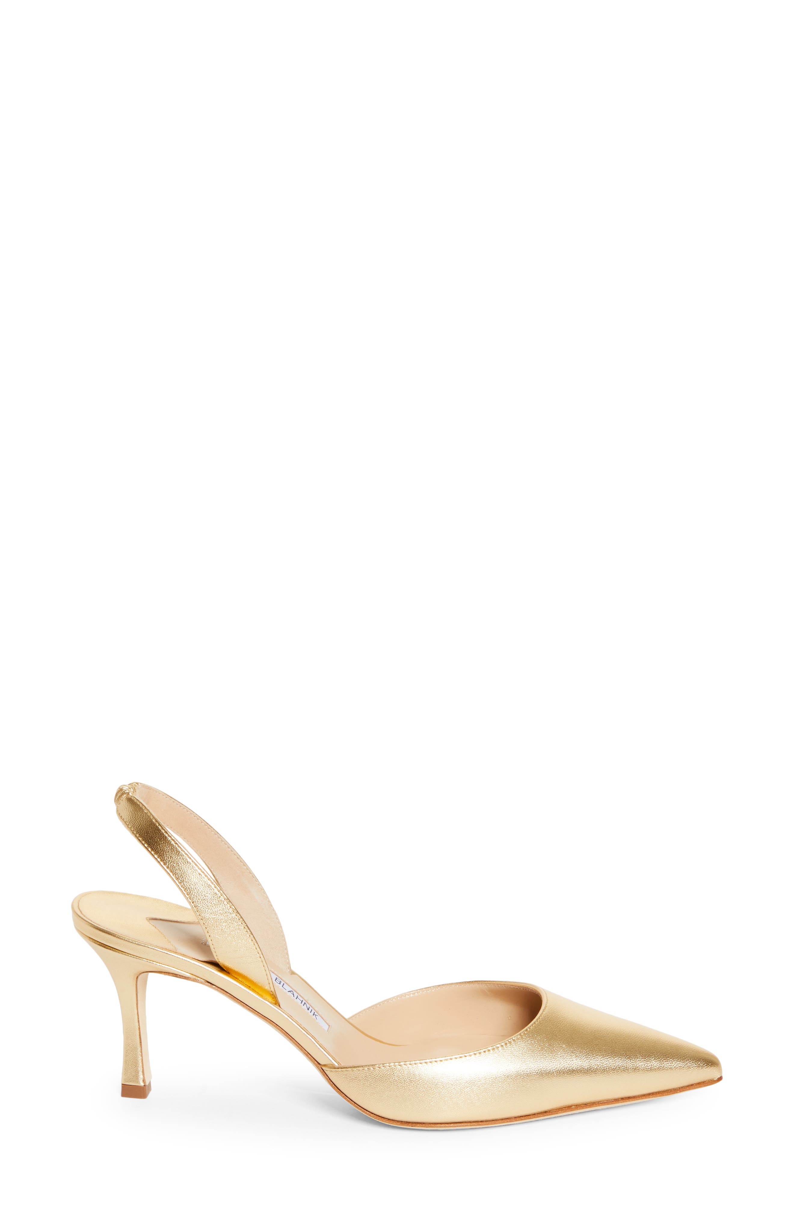 Manolo Blahnik Carolyne Pointed Toe Slingback Pump, Alternate, color, Metallic Gold