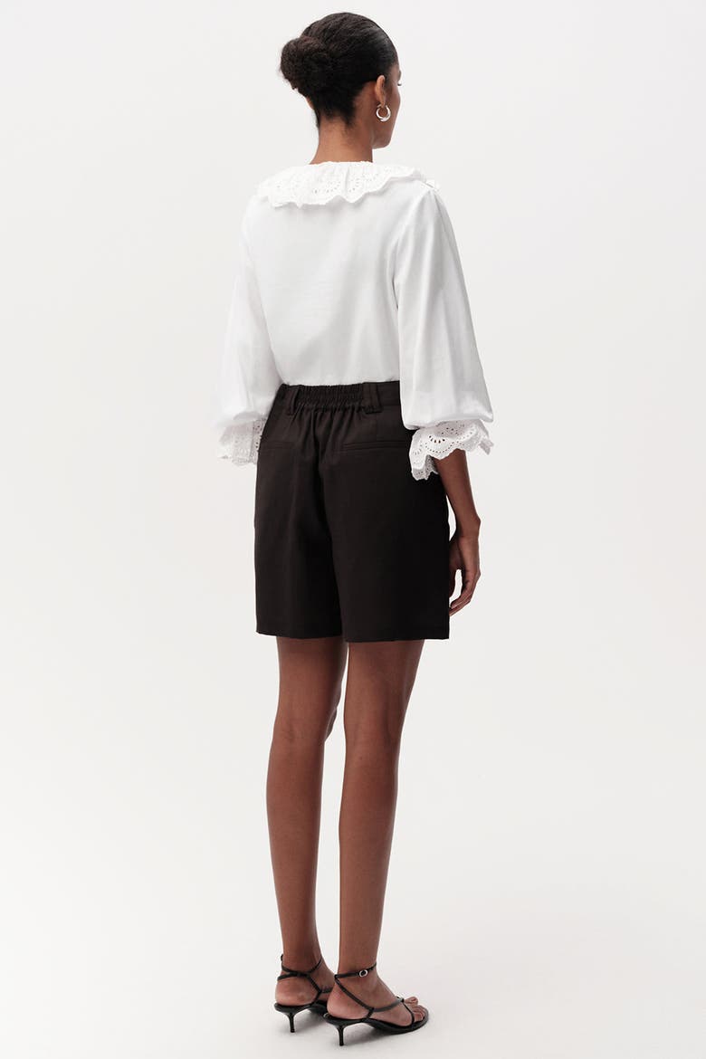 Donovan High Waist Pleated Linen Shorts, Alternate, color, Black