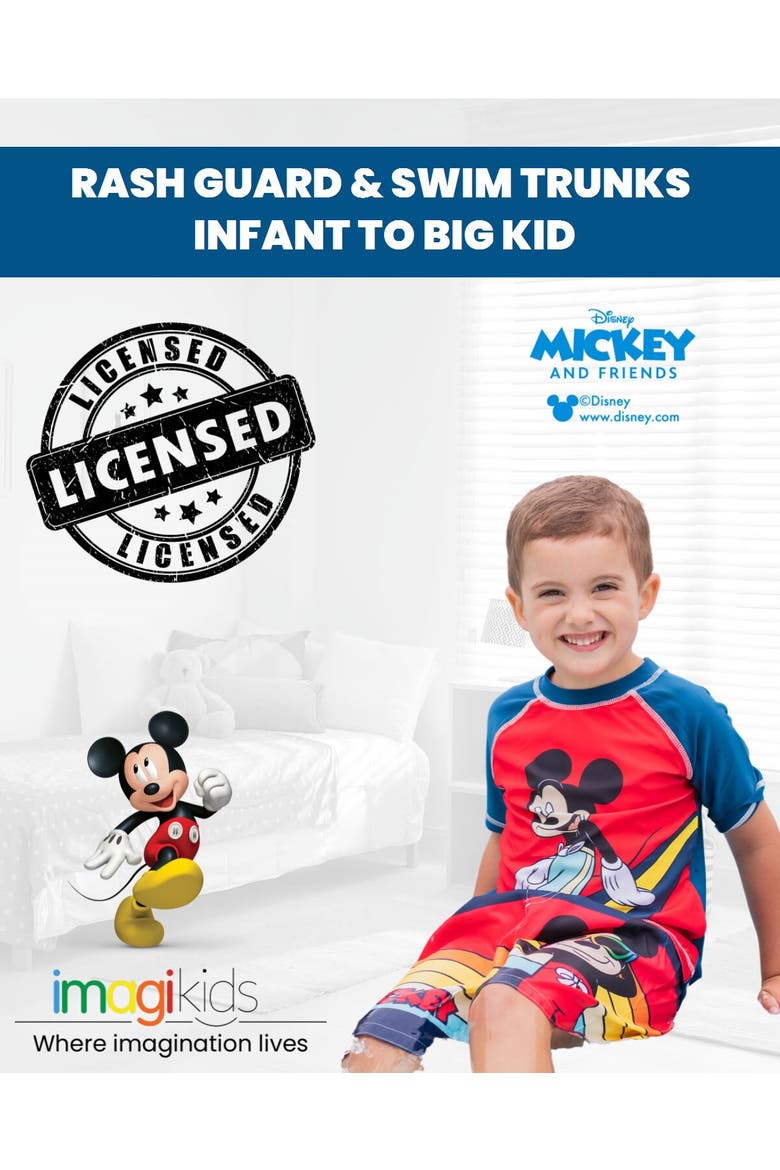Mickey Mouse Swimwear 2-Piece Rash Guard and Swim Trunks Set, Alternate, color, Mickey Red Multi