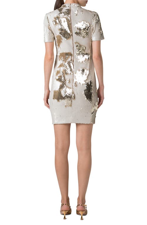 Akris Mock-neck Short-sleeve Sequin Mini Dress In Ecru Gold