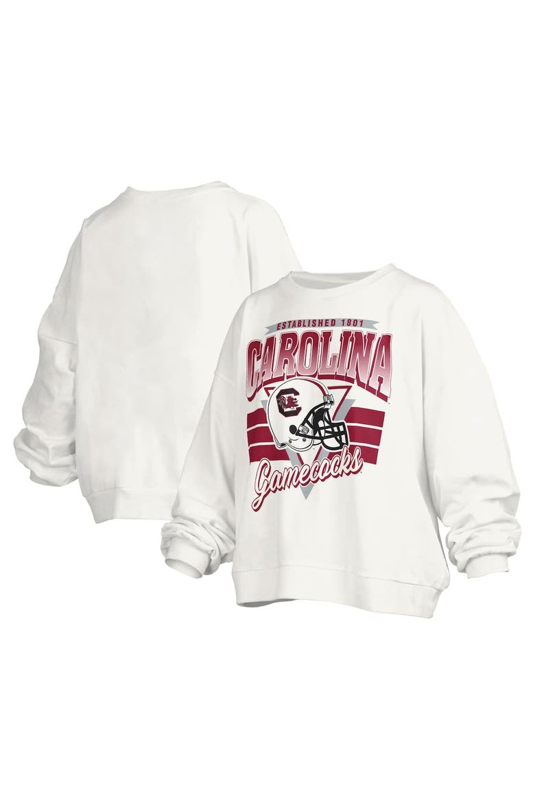 Women's Pressbox White South Carolina Gamecocks Janice Retro Logo Oversized Pullover Sweatshirt, Alternate, color, White
