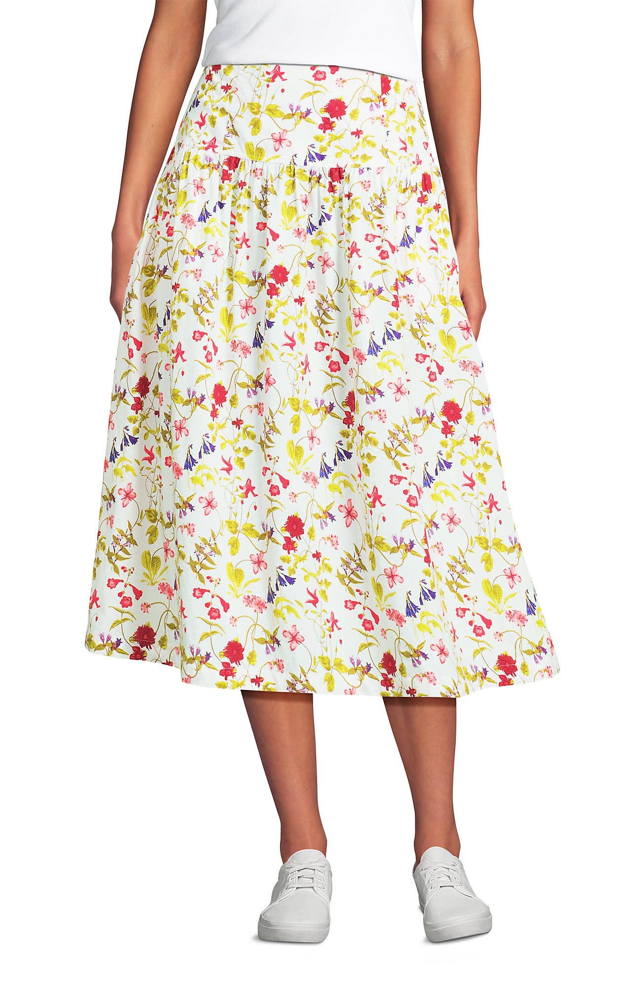 Poplin Drop Waist Midi Skirt