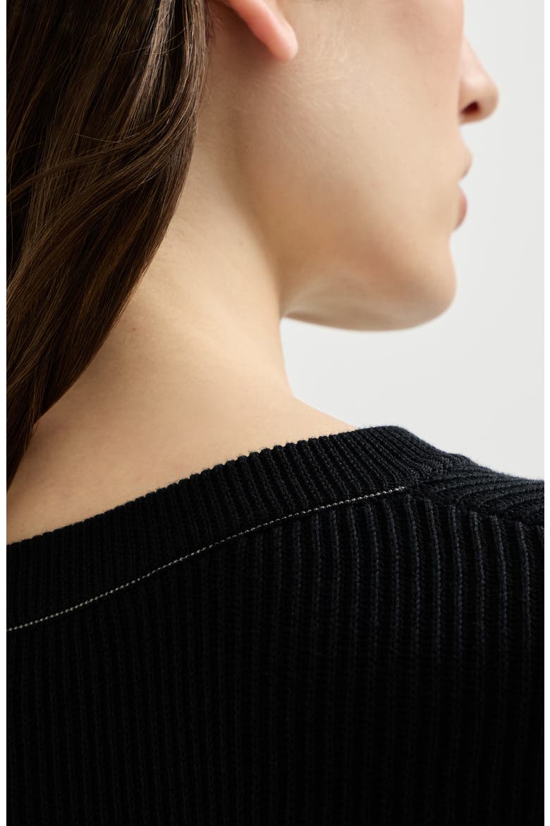 Cotton English rib sweater with monili, Alternate, color, Black