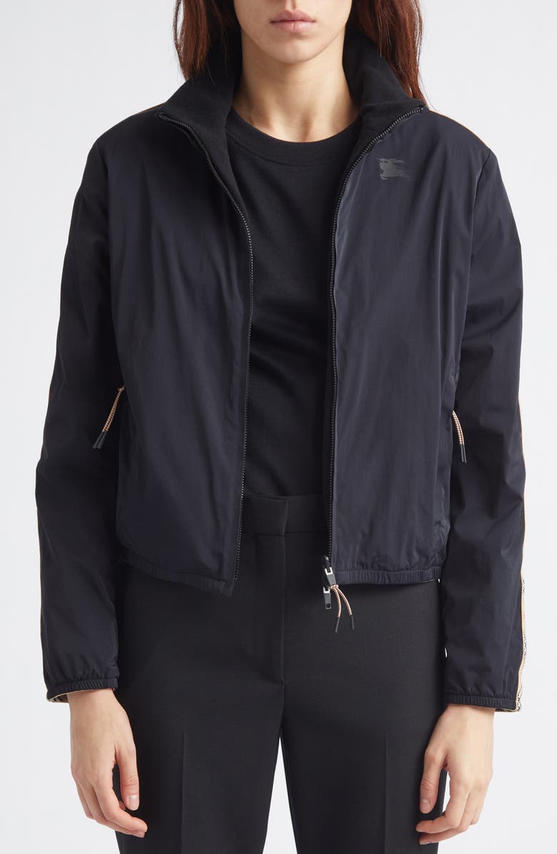 Burberry Angela Reversible Stretch Nylon & Fleece Jacket, Alternate, color, Black