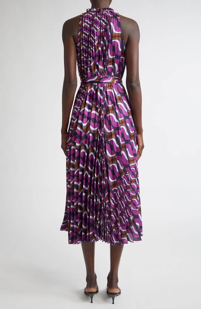 ST. JOHN '70s Block Print Pleated Dress, Alternate, color, Deep Purple/ Navy Multi