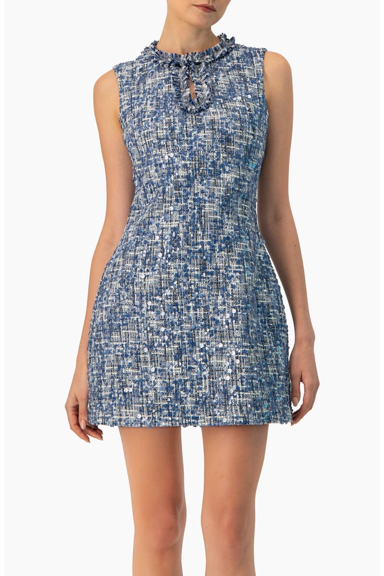 Sleeveless A-Line  Dress with Sequined Boucle Fabric, Main, color, Blue
