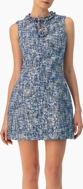 IVONNE Sleeveless A-Line Dress with Sequined Boucle Fabric