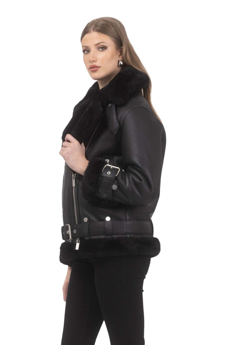 GORSKI Shearling Lamb Moto Zip Jacket, Alternate, color, Black