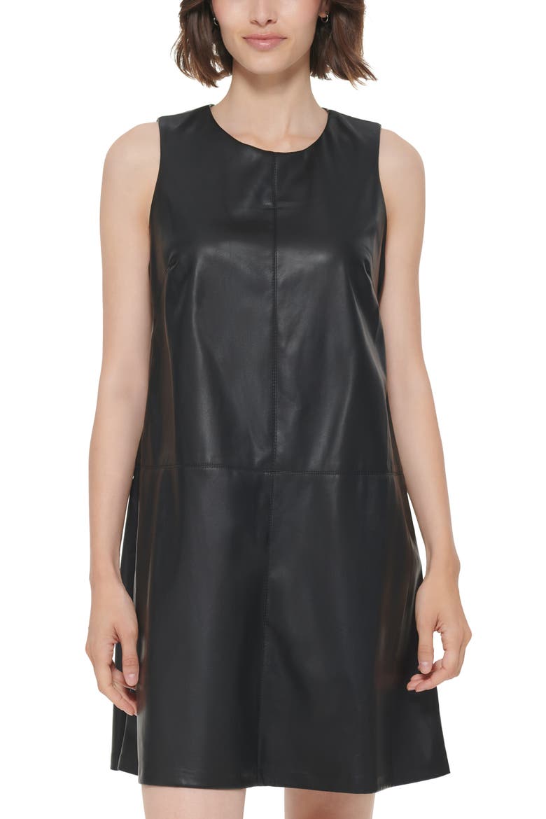 Paneled Faux Leather Dress, Alternate, color, BLACK