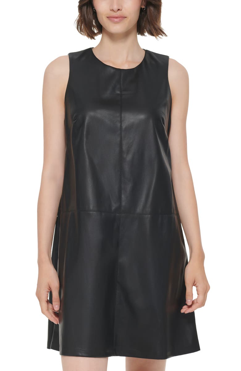 Calvin Klein Paneled Faux Leather Dress, Alternate, color,