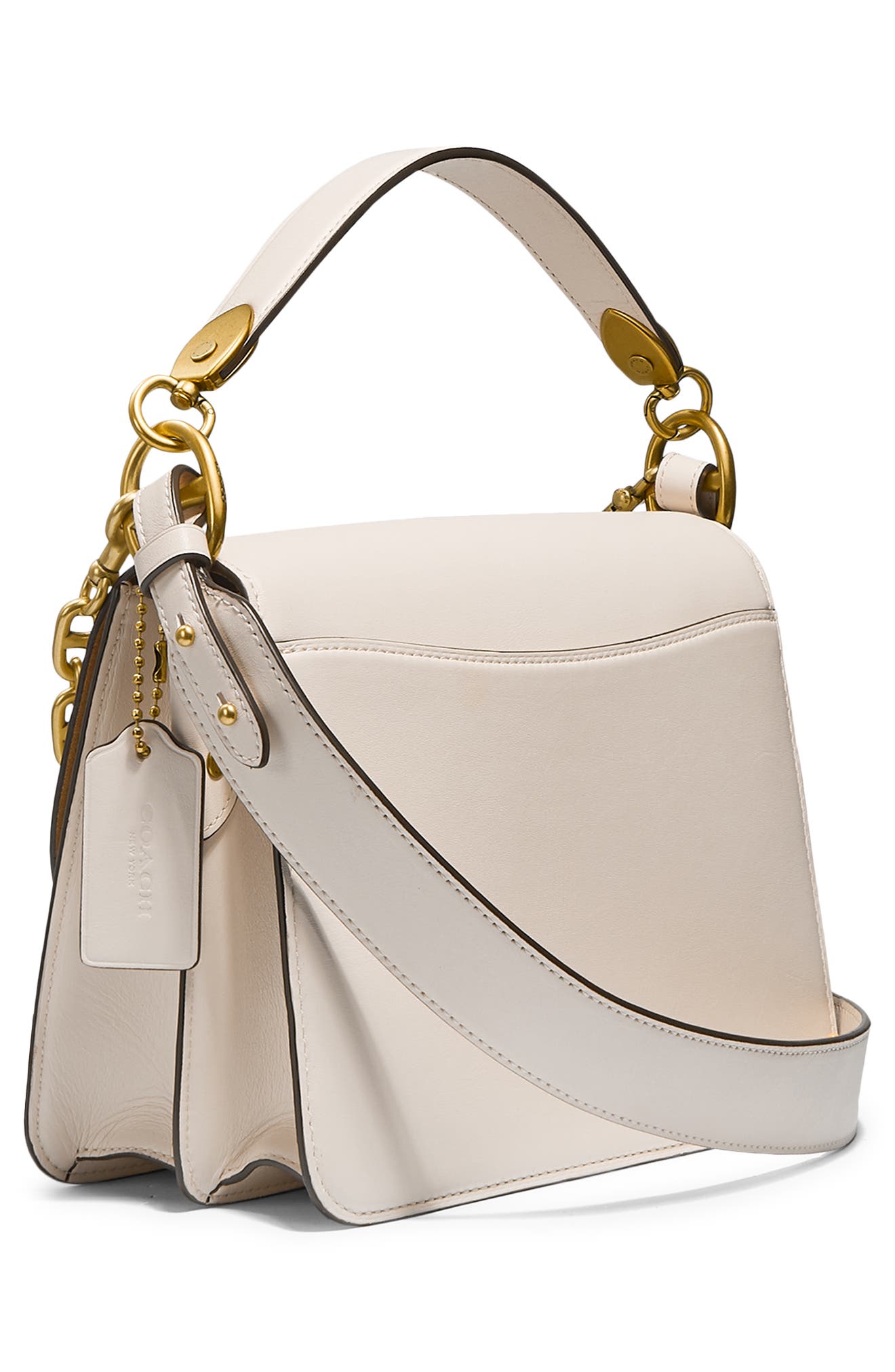 Beat Leather Flap Bag, Alternate, color, BRASS/ CHALK