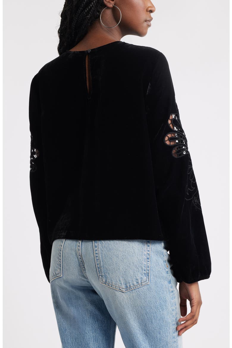 Velour Floral Cutwork Top, Alternate, color, BLACK