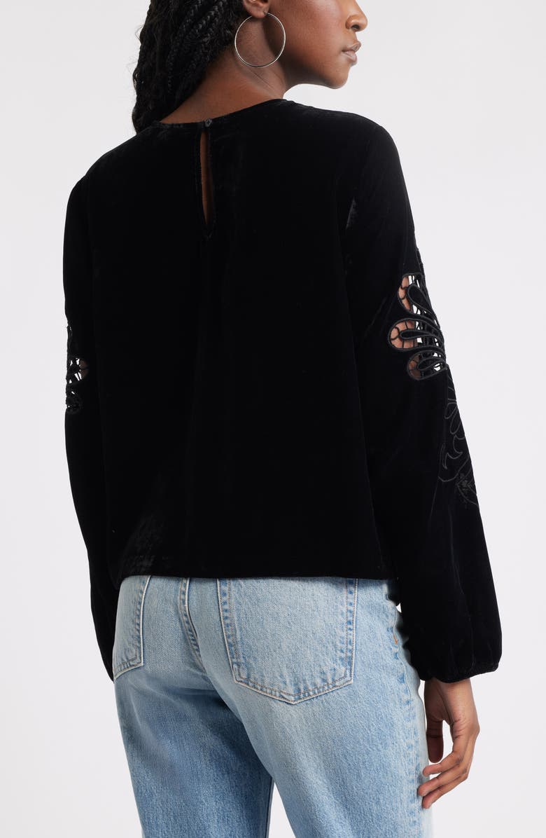 Treasure & Bond Velour Floral Cutwork Top, Alternate, color, Black