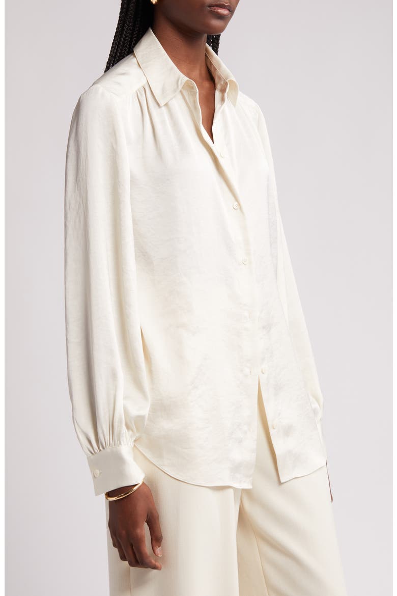 Textured Shirred Button-Up Shirt, Alternate, color, IVORY PRISTINE