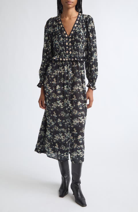 Mona Print V-Neck Midi Dress
