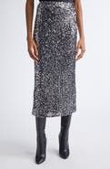 ST. JOHN Paillette Embroidered Metallic Mesh Skirt
