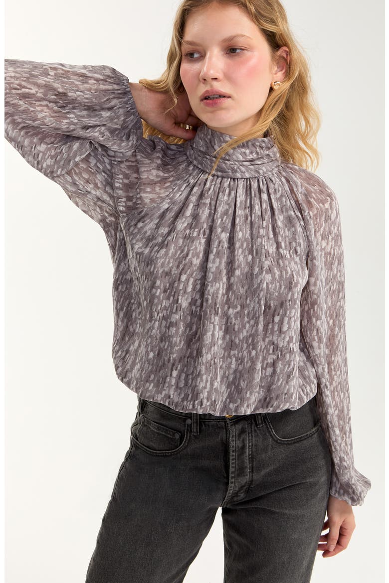 Mock Neck Woven Top, Alternate, color, GREY MULTI