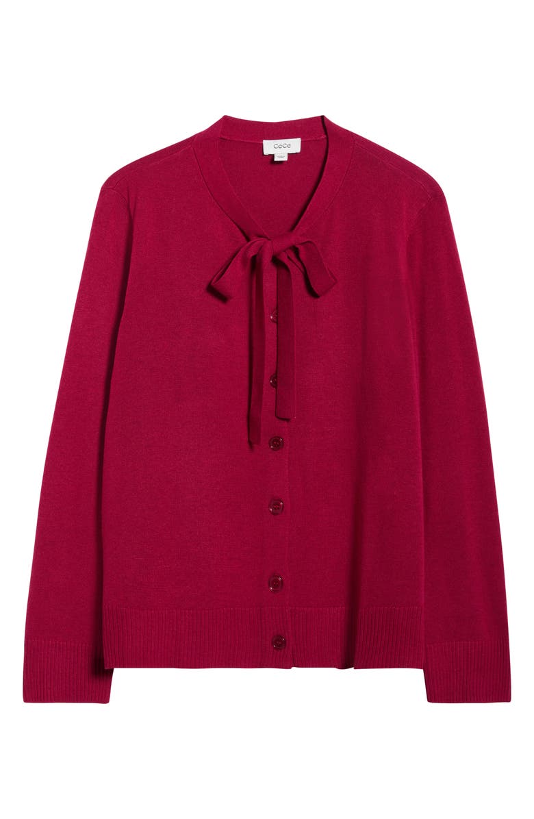 CeCe Tie Neck Cardigan, Alternate, color, Deep Merlot