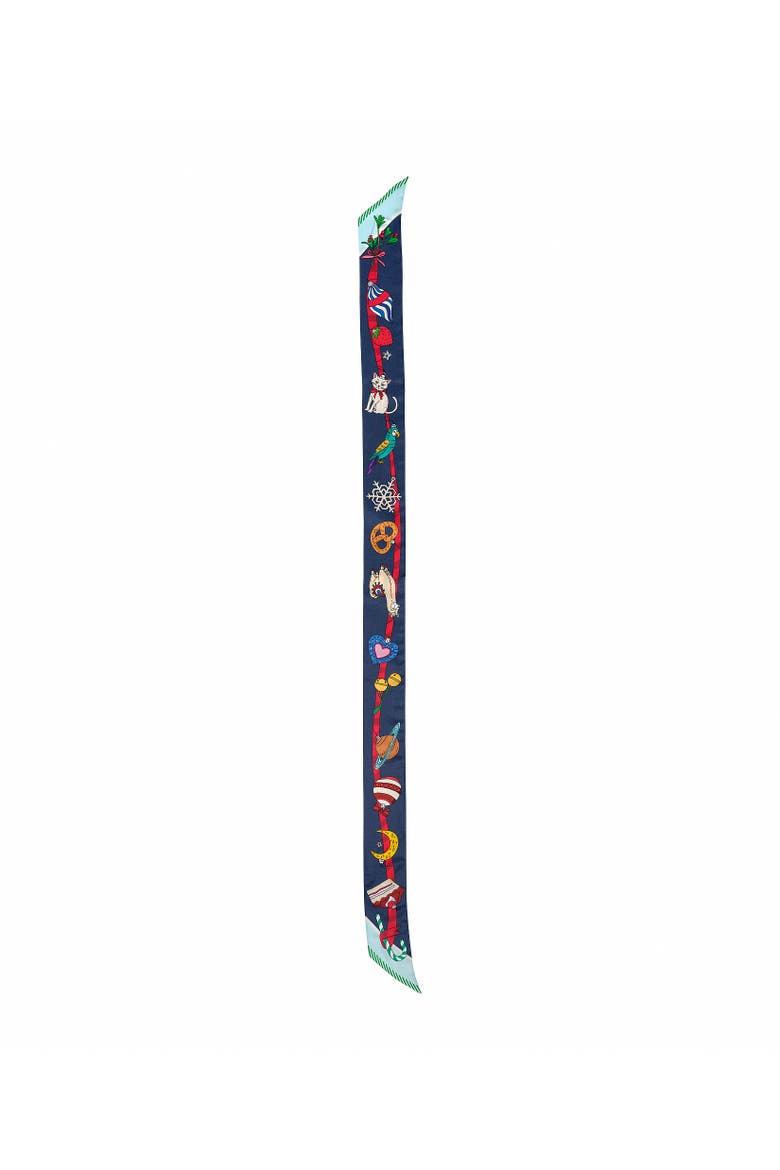 Ornament Collection Silk Ribbon Scarf, Alternate, color, Navy