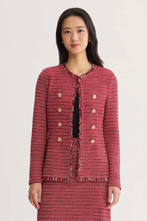 x Anna Marie Fringe Trim Tweed Knit Jacket