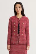 Ming Wang x Anna Marie Fringe Trim Tweed Knit Jacket