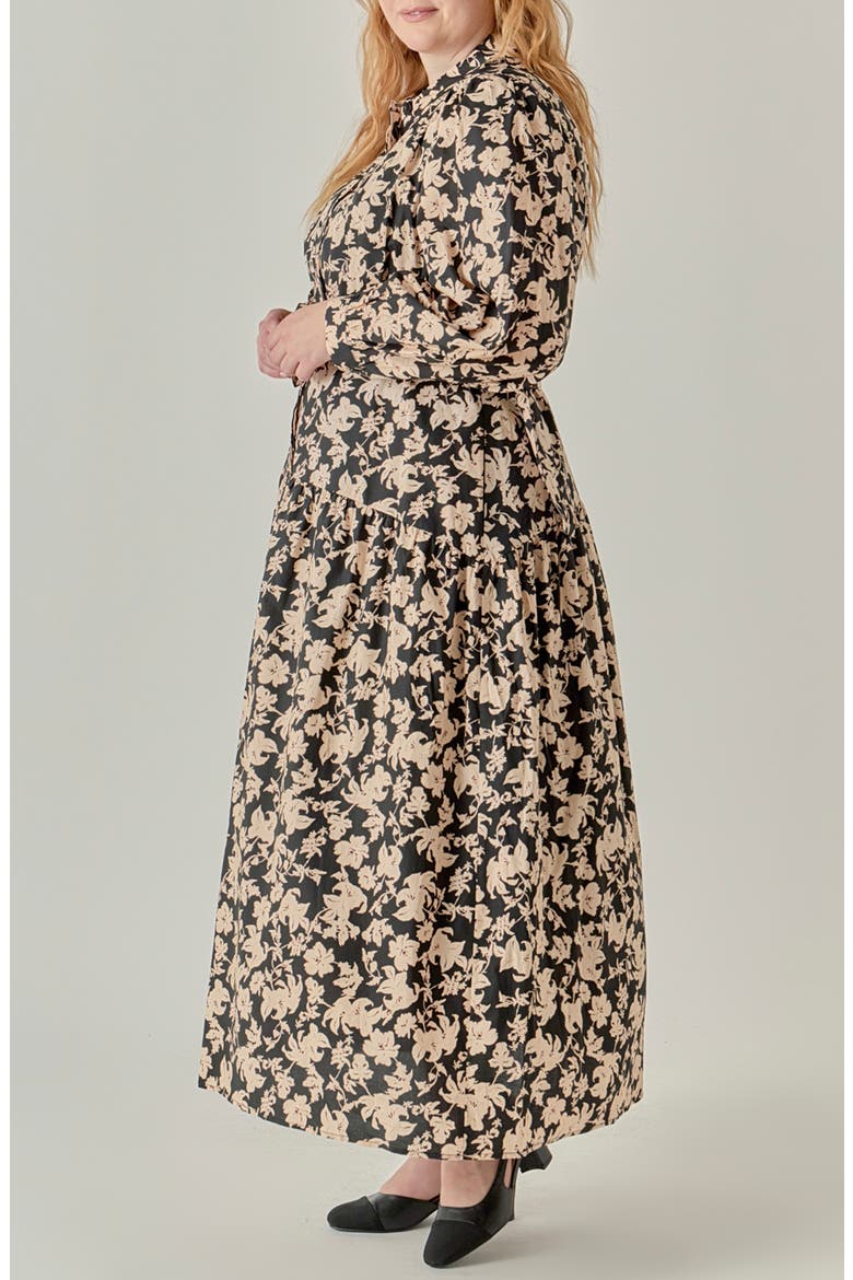 Floral Print Cotton Midi Dress, Alternate, color, NAVY/ GREEN