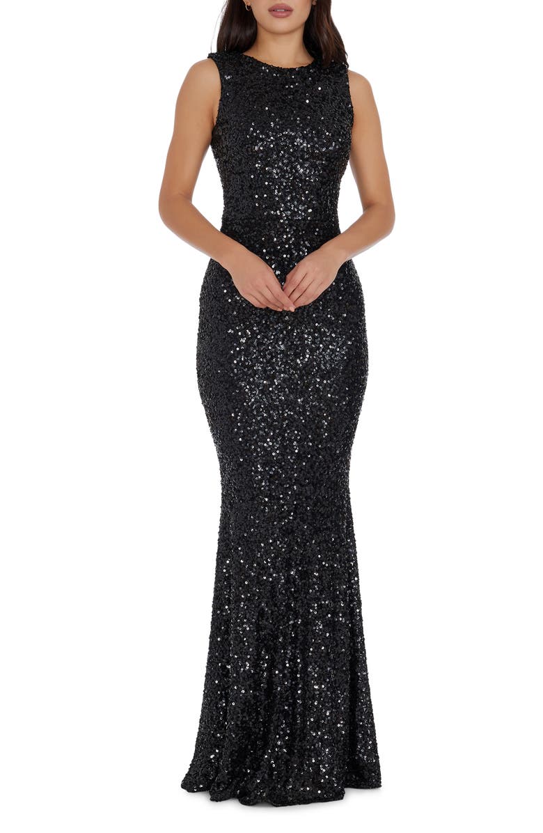 Dress the Population Leighton Sequin Mermaid Gown, Main, color, Jet Black
