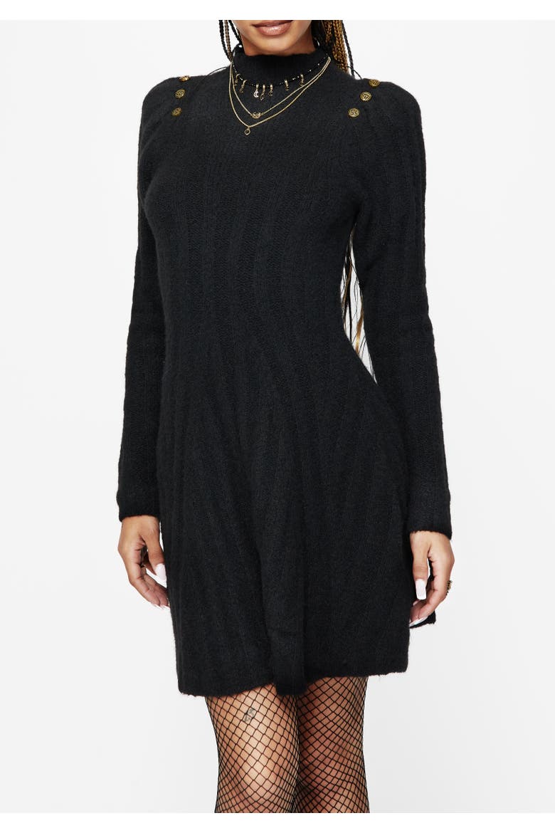 Dream Ribbed Skater Knit Dress, Alternate, color, Black