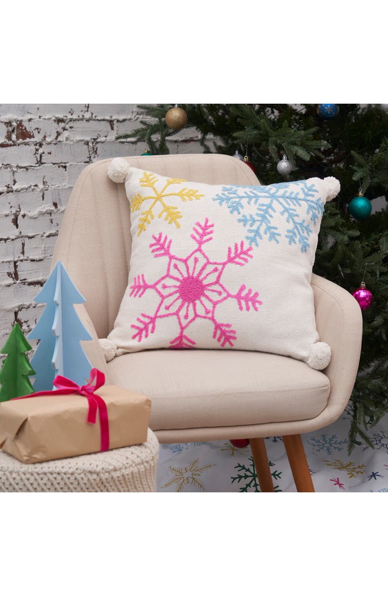 carol & frank Snowflakes 100% Cotton Boho Christmas Accent Throw Pillow w/ Tassels 20" x 20", Alternate, color, Blue