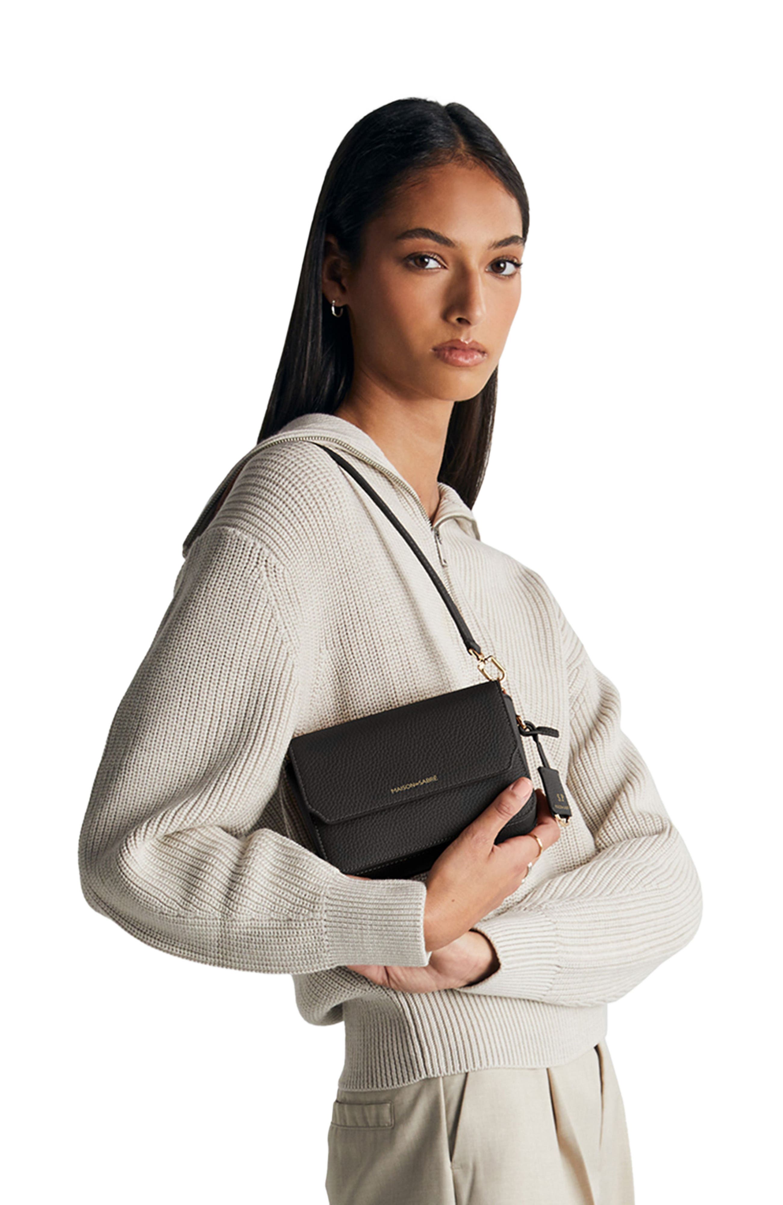 MAISON de SABRÉ Mini Leather Flap Bag, Alternate, color, Black Caviar