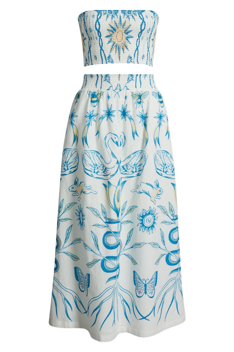 Sylvan Smocked Cotton & Linen Top & Skirt Set, Alternate, color, LUNADA PRINT