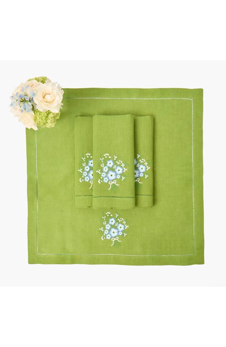 Mrs. Alice Green Floral Embroidered Linen Napkins, Main, color, Green
