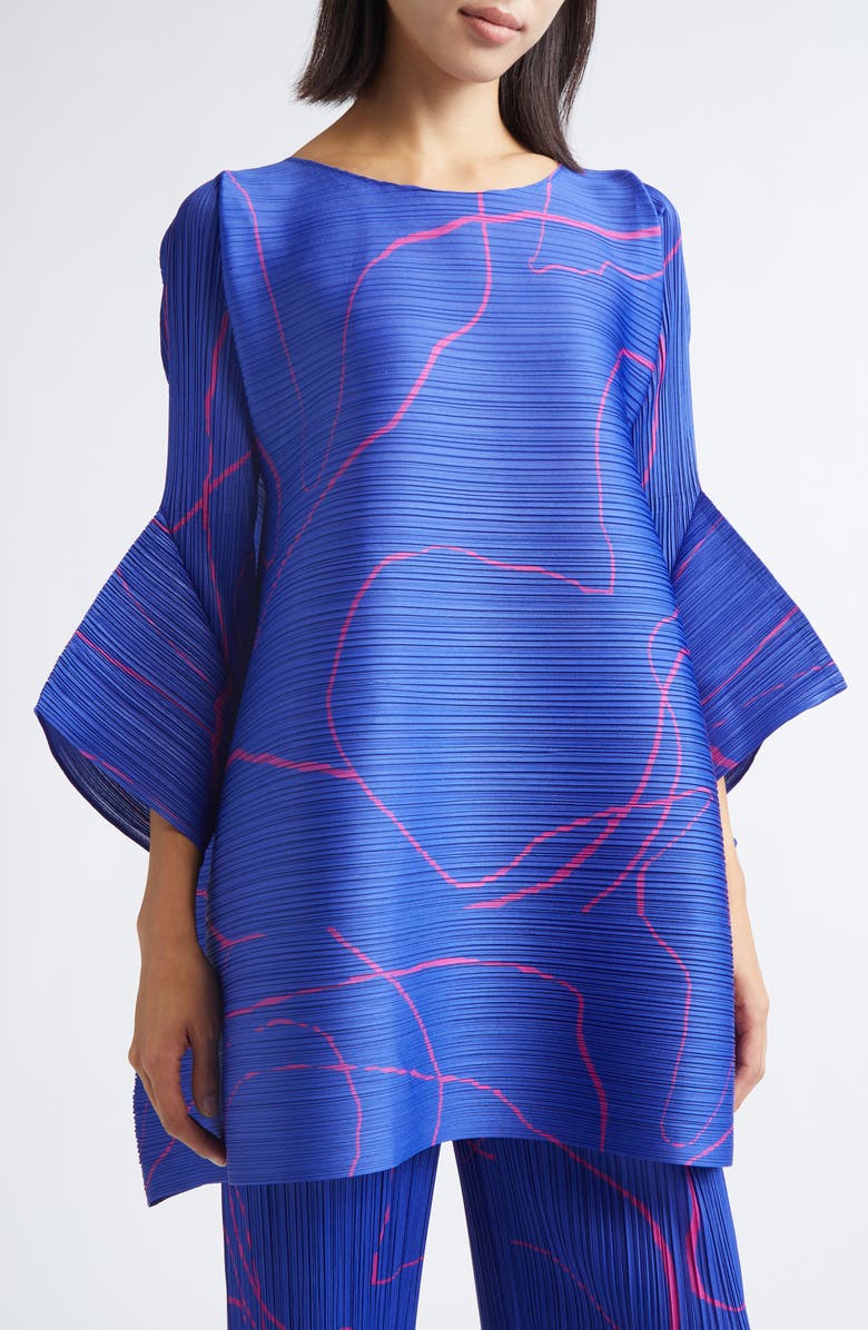 Pleats Please Issey Miyake Pause Print Pleated Dress, Alternate, color, Blue