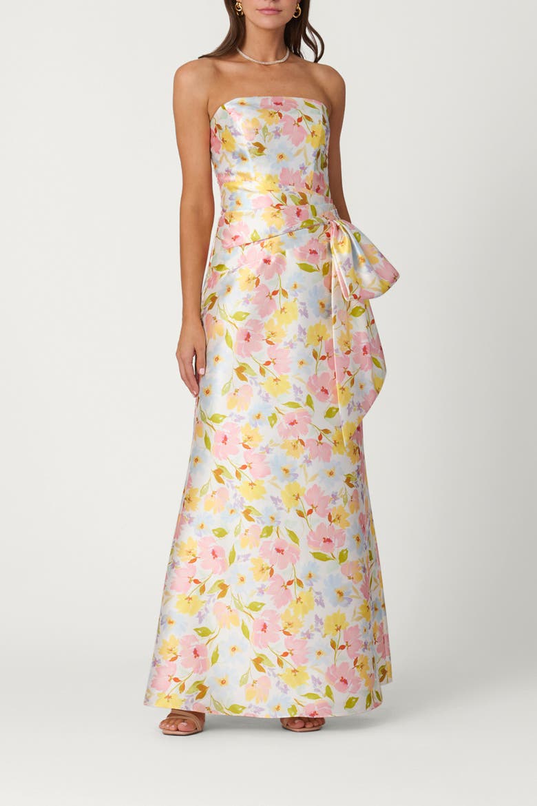 Midnight Hampton Floral Mikado Jill Dress, Main, color, Blush/Sky/Marigold