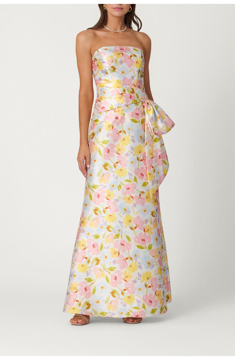 Shoshanna Midnight Hampton Floral Mikado Jill Dress, Main, color, Blush/Sky/Marigold