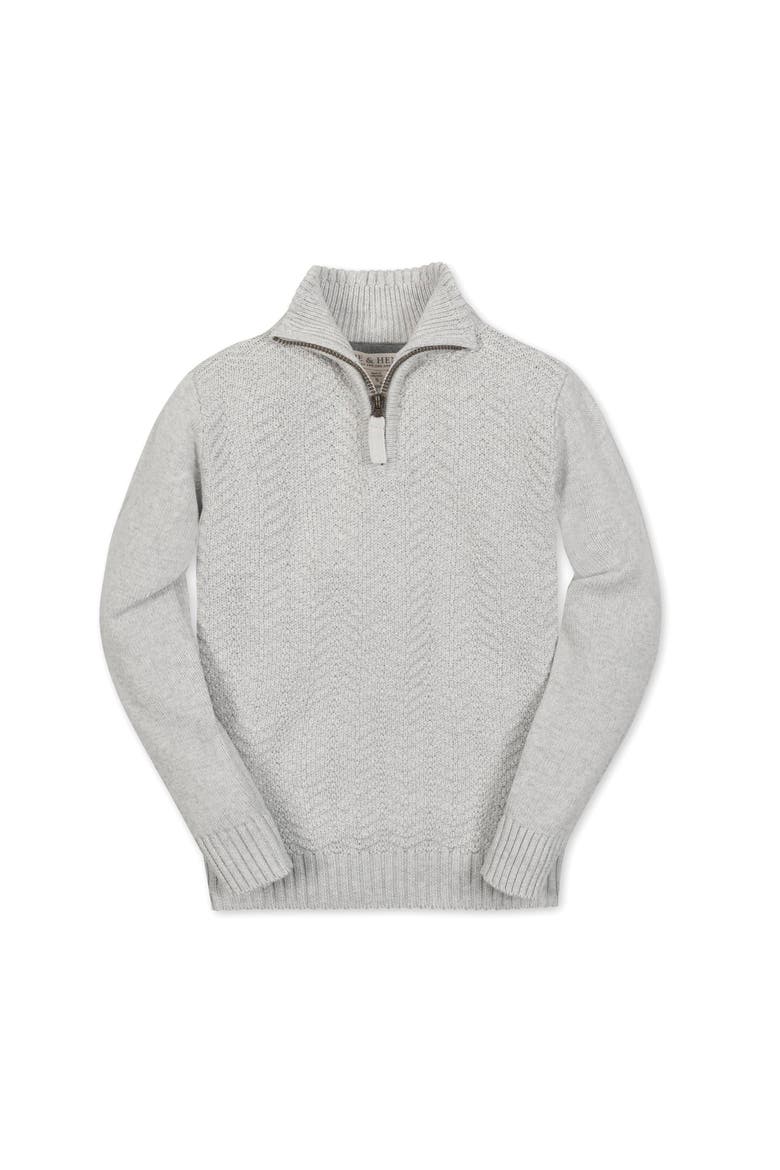 Kids' Organic Long Sleeve Half Zip Cable Pullover Sweater, Main, color, Light Gray Heather Chevron