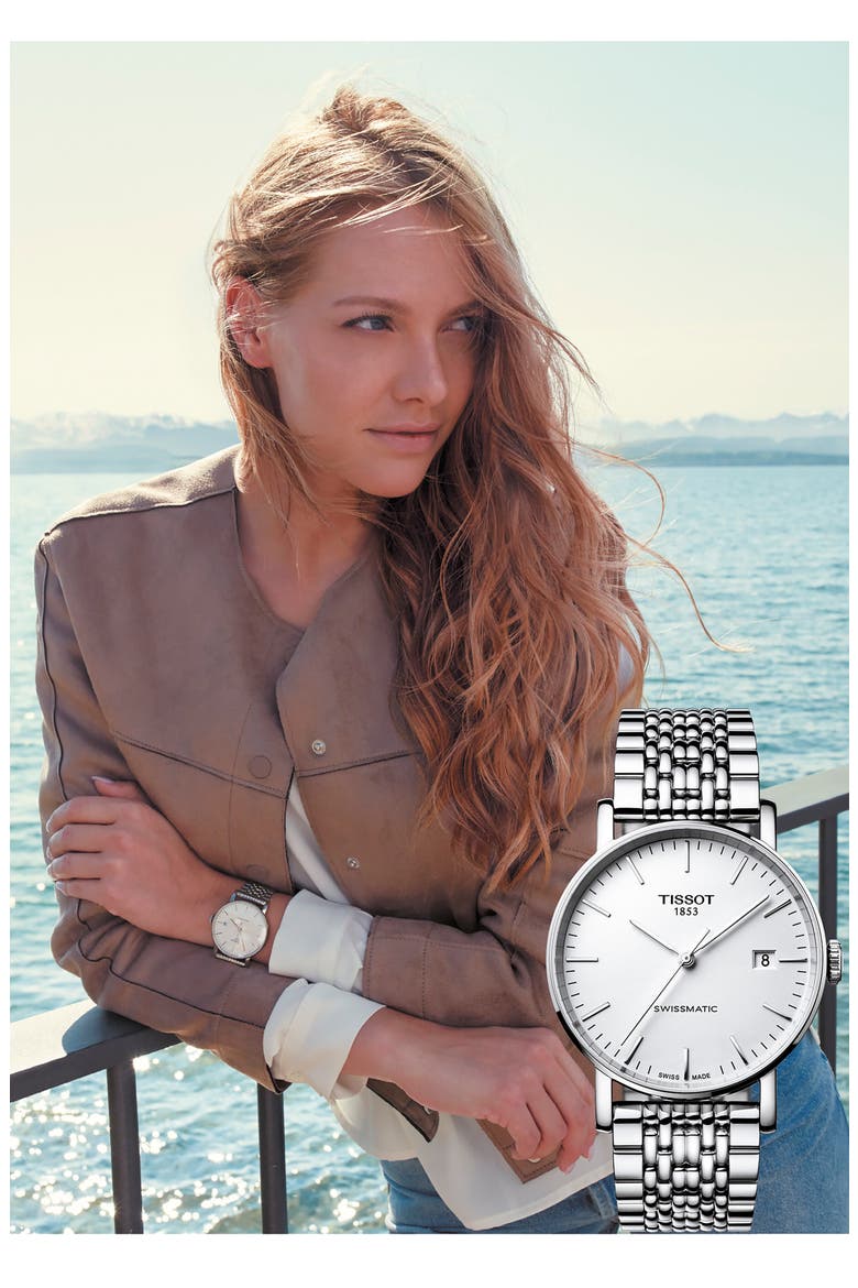 Everytime Swissmatic Automatic Bracelet Watch, 40mm, Alternate, color, SILVER/ WHITE/ SILVER
